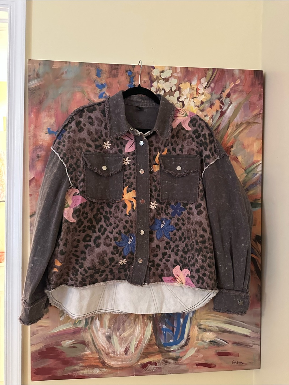 Women's Floral Leopard Denim Jacket
